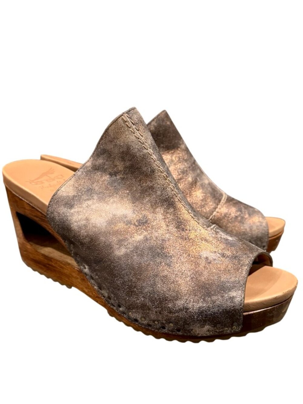 Dansko Sage Metallic Leather Sandals EU 41 US 11 Pewter Bronze Cutout Wedge EUC